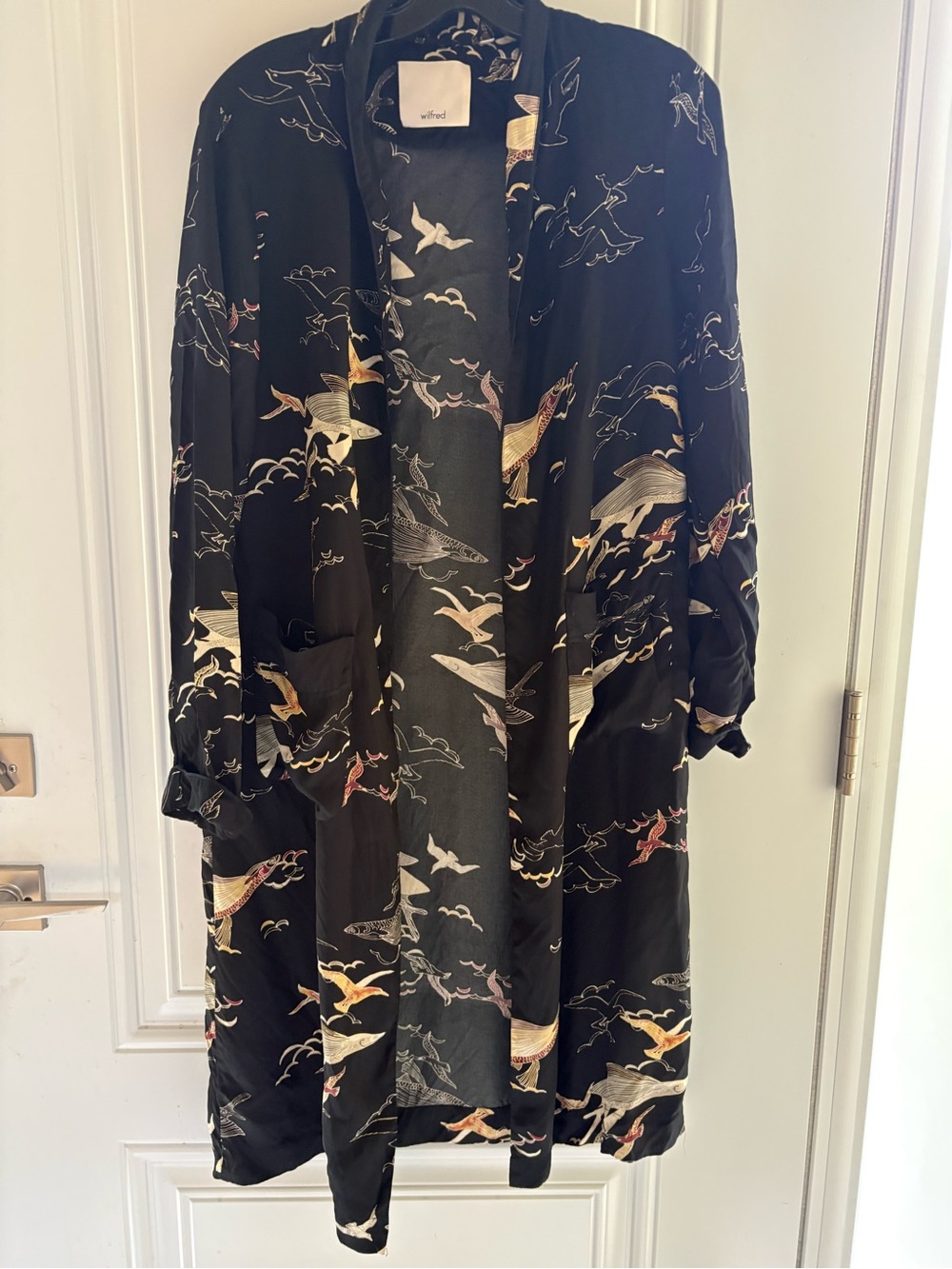 Wilfred by Aritzia Black Bird Print Kimono Dress in Size XS